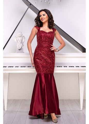 Бордовое вечернее платье вышивка поетка 9014 бордовое Tanita-Romario