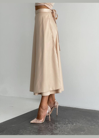 Бежевая повседневная однотонная женская юбка на запах Україна на запах