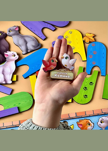 Дерев'яна гра з картками "Котики за парканом" (ПСФ150) PSF150, 51 деталь і 14 карток Ubumblebees (316272393)