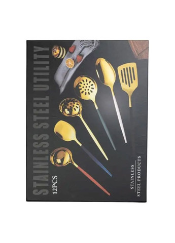 Набір кухонного приладдя 12 предметів столові прилади з нержавіючої сталі Золото з чорним HP-20-22 Jooki (358705977)