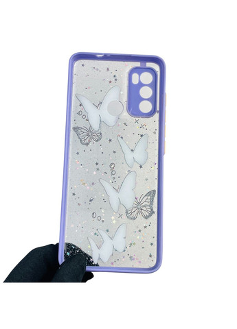 Чехол для Moto G60 с блёстками с бабочками на моторола г60 сиреневый Motorola (366390748)
