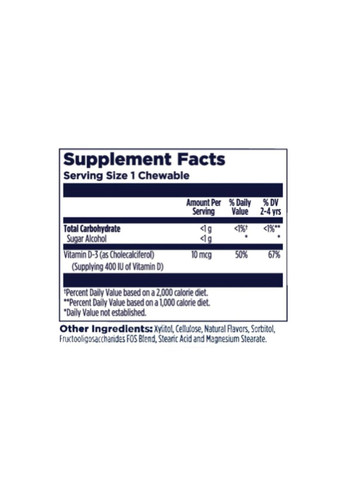 Вітамін D для дітей жувальний Vitamin D-Rex 10 мкг підтримка кісток і імунітету 90 таблеток KAL (367957111)