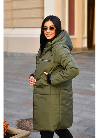 Оливкове (хакі) зимнє Жіноче зимове пальто з капюшоном, утеплене No Brand