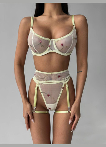 Лаймовый демисезонный комплект белья бюстгальтер и трусики Light Bra Rose