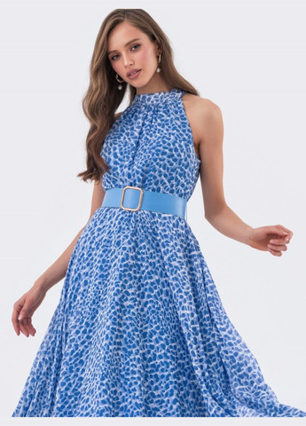 Блакитна блакитна сукня-кльош в анімалістичний принт без рукавів Dressa