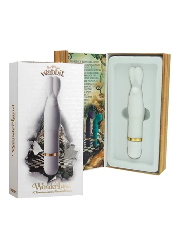 Вібратор із вушками кролика міністимулятор для клітора WonderLand Massager The White Wabbit Doc Johnson (395629956)