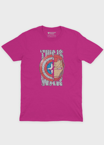 Розовая демисезонная футболка для мальчика с принтом супергероя - железный человек (ts001-1-fuxj-006-016-021-b) Modno