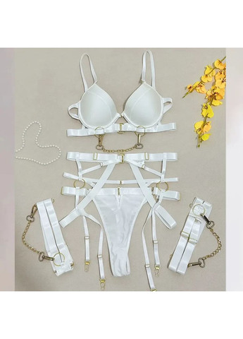 Білий демісезонний мереживний комплект с поясом. жіночий комплект білизни для пристрасних почуттів. спідня жіноча білизна для бдсм No Brand