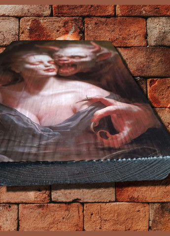 Панно на дереве «Искушение души. Девушка и демон» мистический декор авторская ручная работа Handmade (343047096)