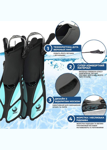 Спортивні ласти для плавання Shark () регульовані для дайвінгу, снорклінгу, басейну, підводного полювання Довжин VelaSport (273422065)