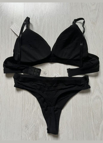 Черный демисезонный комплект нижнего белья без косточек, мягкая чашка рубчик Lavolle Комплект спідньої білизни