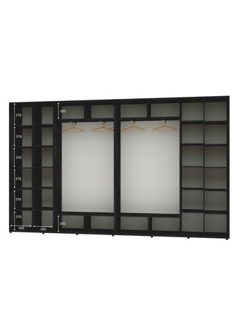 Шкаф-купе четырехдверный 370*45*220 Бетон темный 4 двери Зеркало Алекса (360477046)