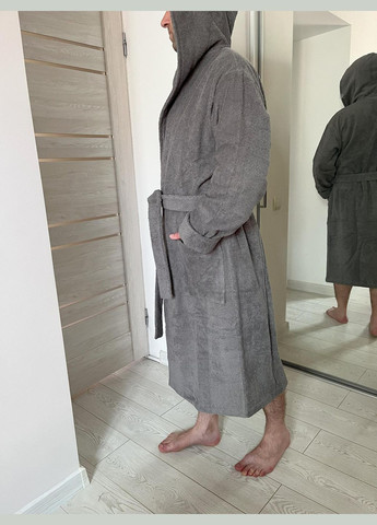 Подарунковий набір чоловічий Fortune махровий: халат шаль з капюшоном+ рушник сірий в коробці Cosy (302976709)