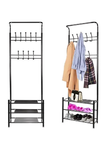 Підлогова металева вішалка стійка з гачками для одягу полицею для взуття в коридор передпокій 192х29х65 см (481539-Prob) Unbranded (362602630)