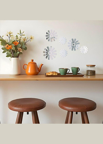 Дзеркальний декор акриловий самоклеючий Квіти срібло, 6шт (D) SW-00002519 Sticker Wall (338854579)