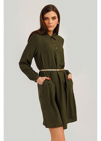 Зеленое кэжуал платье-рубашка b19-32074-511 рубашка Finn Flare однотонное