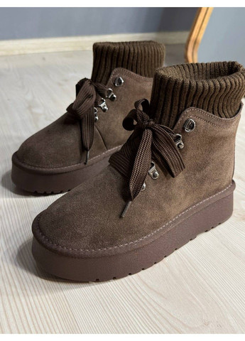 Уггі жіночі 007-7 замшеві шнурівка зі шкарпеткою коричневі Hengji (369094853)