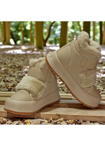 Бежевые зимние ботинки на липучках дутики на овчине утепленные хайтопы на зиму для девочки подростка Tom.M на липучке