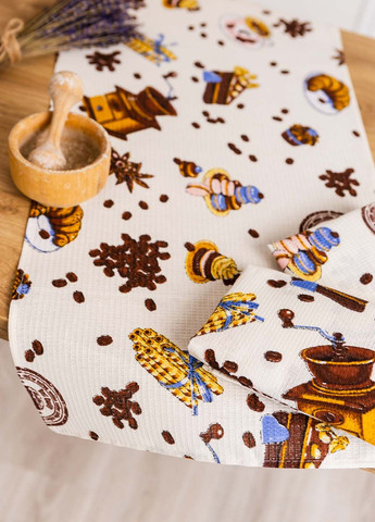 Полотенца вафельные "Кофе светлое" 75х35 см (комплект 4шт) Homedec рисунок белый