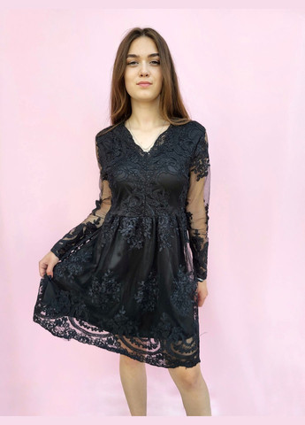 Чорна повсякденний сукня жіноча мереживна однотонна а-силует No Brand