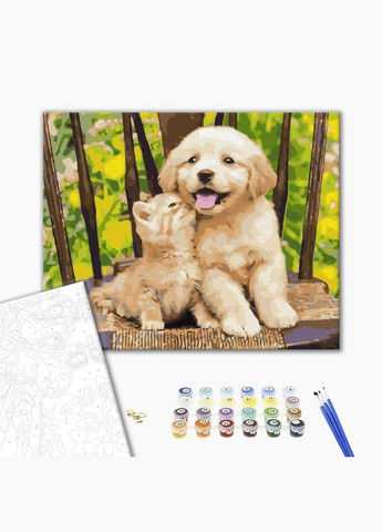 Картина за номерами Маленькі друзі Картина в цифрах тварини Малювання за номерами цуценя та кошеня 40х50 BS39280 Brushme (323167155)