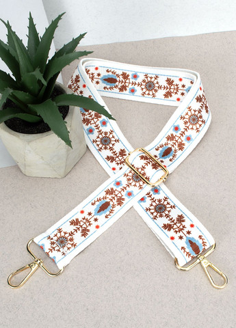 Ремінь для сумки текстильний 38 мм 7605 gold білий з квітами HandyCover (289602335)