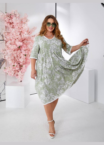 Оливкова коктейльна, ділова, повсякденний, кежуал, вечірня жіноча сукня кльош No Brand з квітковим принтом