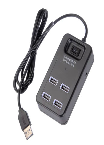 Портативний концентратор USB HUB P-1601 розгалужувач 4 порти USB 2.0 з вимикачем Чорний VTech (313866456)