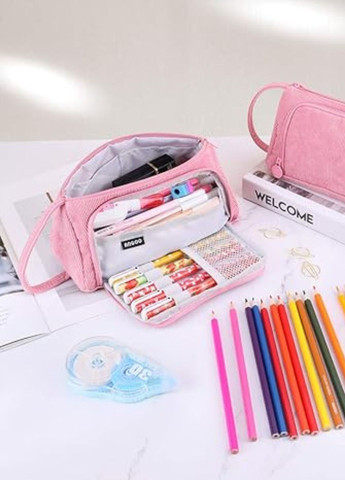 Вельветовий рожевий пенал-органайзер з ручкою-петлею для дівчат рожевий (60131) No Brand (348782686)