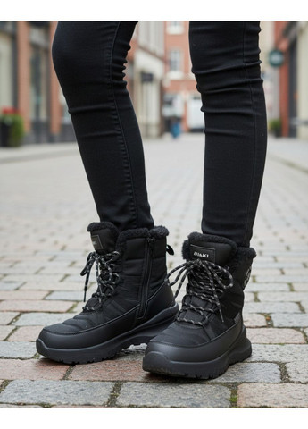 Черные зимние подростковые ботинки для девочки,зимние ботинки для девочки подростка,зимние хайтопы для девочки,дутики для подростка Biki со шнурками