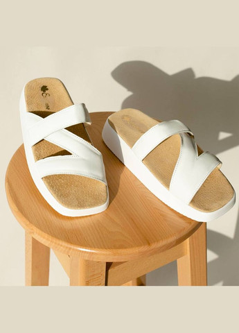 Белые кожаные женские шлепанцы milady h-005 белые Kindzer