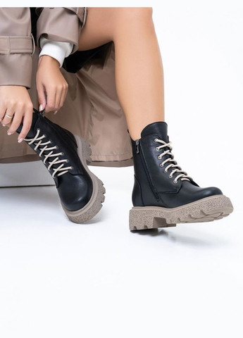 Чорні теплі черевики з бежевою високою підошвою ISSA PLUS (280939566)