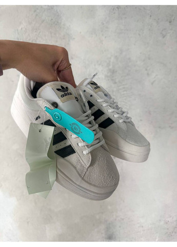 Білі Осінні кросівки чоловічі і жіночі adidas campus x bad bunny white black | адідас кампус бед банні білі No Brand