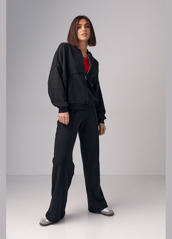 Трикотажный женский костюм с бомбером и прямыми штанами Lurex (290663623)