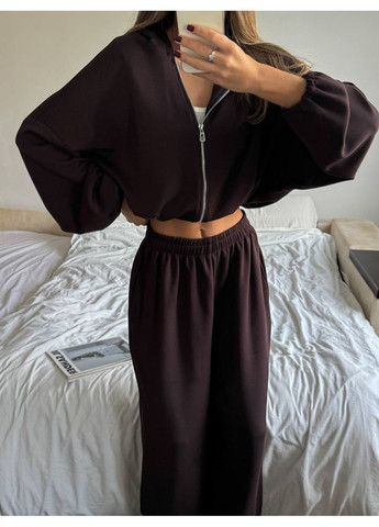 Женский спортивный костюм оверсайз: Укороченная кофта на молнии + Широкие брюки MonCher (366341348)