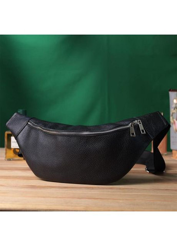 Чоловіча шкіряна сумка на пояс бананка через плече для телефону та документів середня Чорний 38786 Shvigel (353302632)