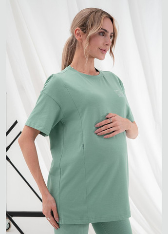 Удобная хлопковая футболка-туника для беременных и кормящих цвета полынь Юла мама - (322966334)
