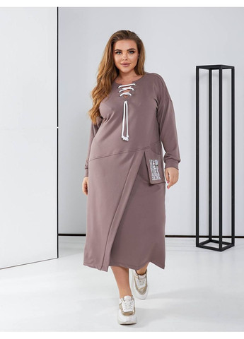 Светло-коричневое платье в спортивном стиле с затяжками на груди,двунитка,длинное Україна