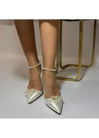 No Brand Женские туфли свадебные атласные и ремешком жемчуг и брошью 9 см белый з текстиль, — (351394473)