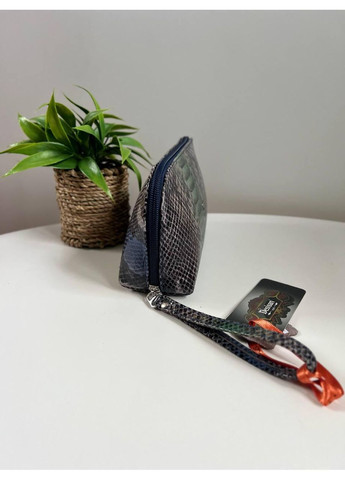 Косметичка жіноча натуральна шкіра з ремінцем для кисті синя зміїний принт (064-7) Desisan (368150509)