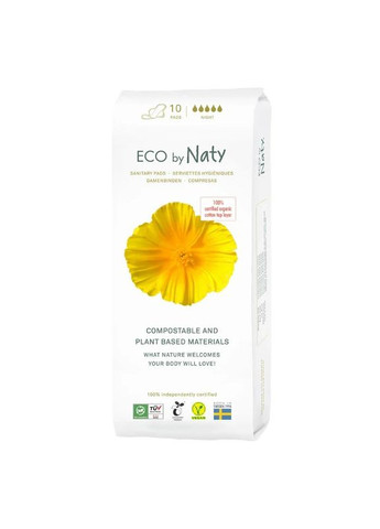 Гігієнічні прокладки Eco by extra night plus нічні з крильцями 5 крапель 10 шт. 244664 Naty (271039591)