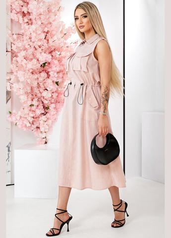 Бежева повсякденний жіноча сукня прямого крою з кишенями та поясом (ll228050089) LadyLike