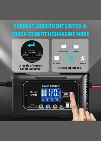 Автомобильное смарт зарядное устройство Р20 EAFC 20A 12 В 10 А 24 В для аккумуляторов AGM (297707725)