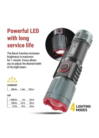 Ліхтар акумуляторний P3120 300 Lm 700 mAh Li-Ion метал фокус Emos (398634979)