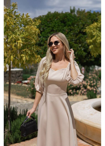 Светло-бежевое праздничный, повседневный женское элегантное платье меди а-силуэт Avanti однотонное