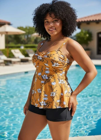 Жовтий літній роздільний купальник shekini women's tankini set plus size (9756) роздільний FS