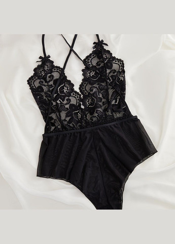 Боді Kamila білизна з відкритим доступом жіноча бодік в мереживо з квітами No Brand Боді Камілла чорний (342121900)