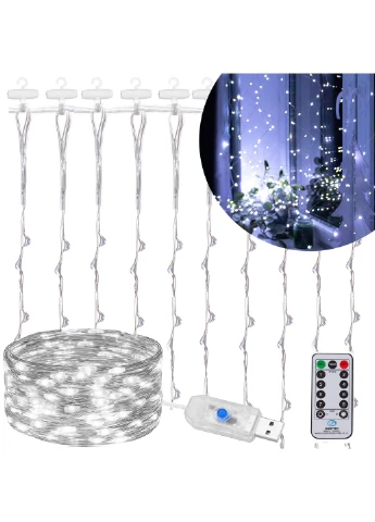 Гірлянда водоспад (штора) 2 x 2 м 200 LED Pilot USB Cold White Springos CL4021 (275095078)
