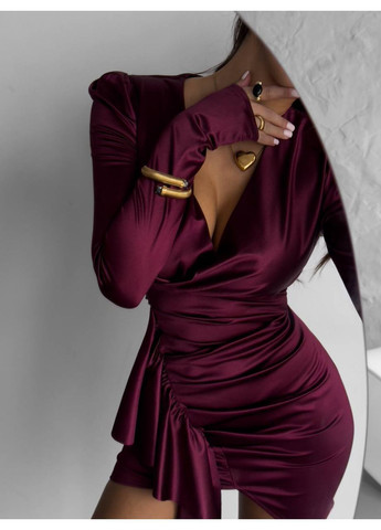 Бордовое праздничный, коктейльное, вечернее, кэжуал женское атласное платье силуэтная FINO Mode