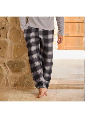 Штани піжамні чоловічі теплі Фліс темно-сірі Клітинка PJ790 Pijamoni (371646126)